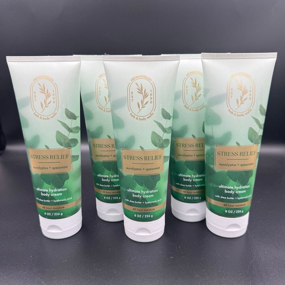 Set of 5 Bath & Body Works Stress Relief Eucalyptus Spearmint Body Cream